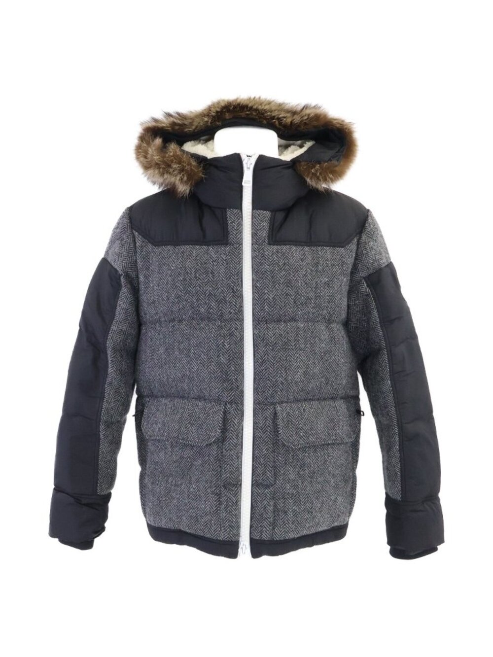 Moncler Robert Herringbone Contrast Fur Hoodie Down